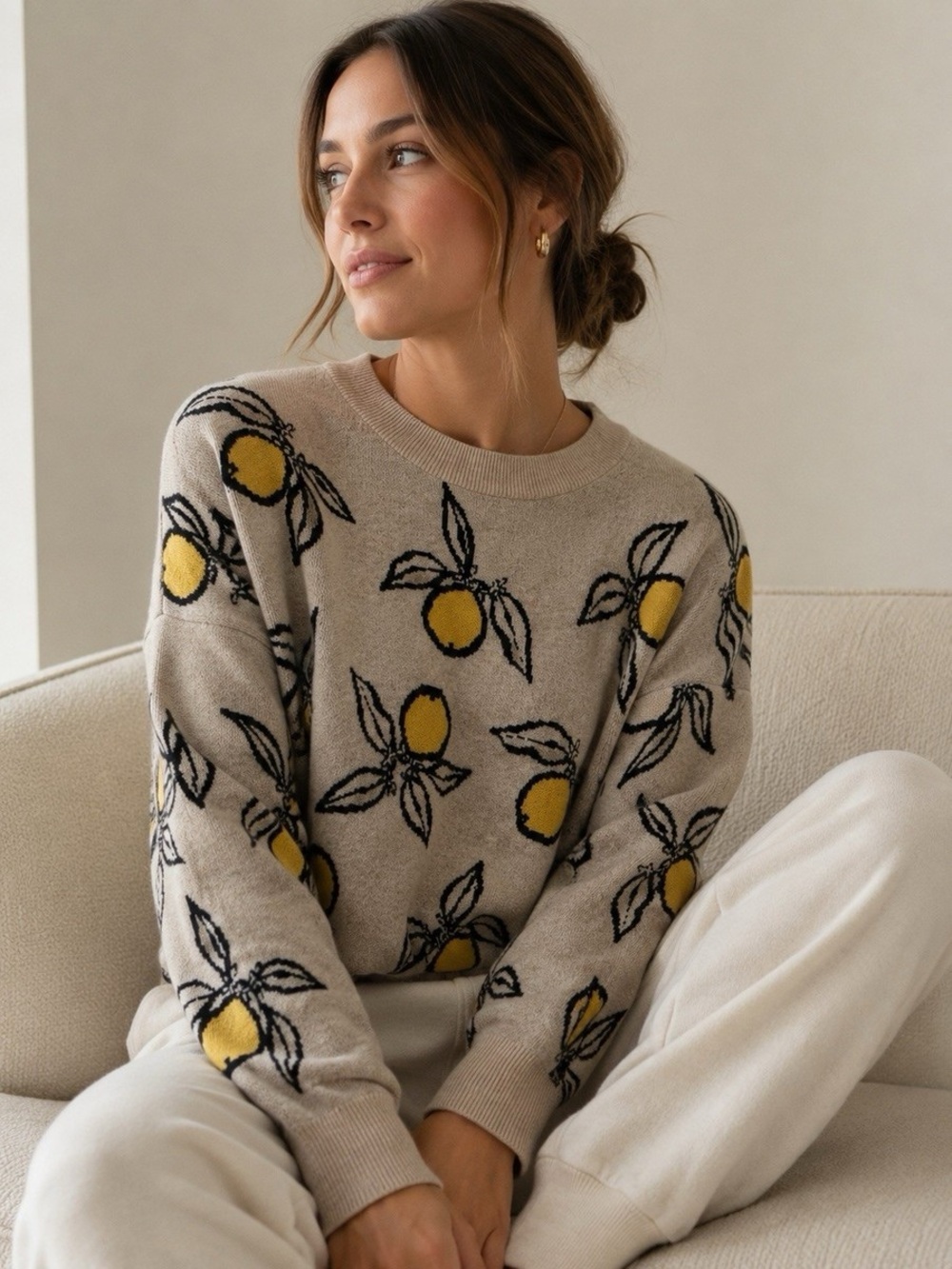 Madewell Cashmere Blend Lemon Print Crewneck Sweater – XS – Coastal Preppy